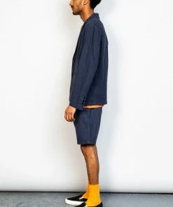 Folk Cotton Linen Shorts In Navy