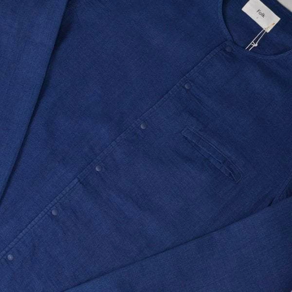 Folk Collarless Pop Stud Shirt Double Indigo Last Piece 3 Folk Collarless Pop Stud Shirt Double Indigo Last Piece