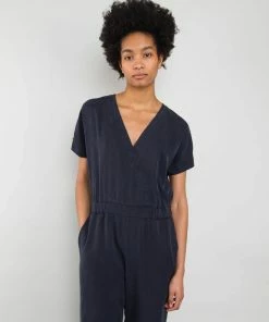 Folk Wrap Jumpsuit In Navy