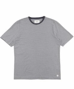 Folk 1x1 Stripe T-Shirt In Charcoal & Ecru
