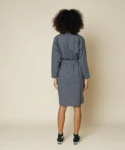 Folk Navy Stack Shirt Dress Mini Check