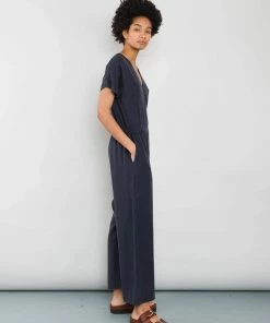 Folk Wrap Jumpsuit In Navy
