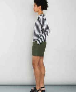 Folk Boat Neck T-Shirt In Navy & Ecru