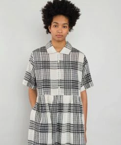 Folk Loom Dress In Milk & Black Alber Check