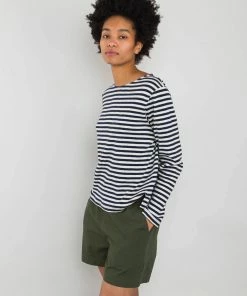 Folk Boat Neck T-Shirt In Navy & Ecru
