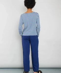 Folk Boat Neck T-Shirt In Woad & Ecru