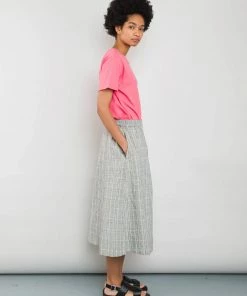 Folk Crinkle Check Skirt In Ecru