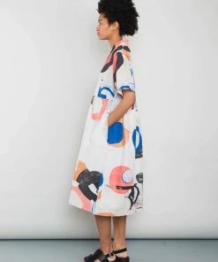 Folk Loom Dress In Ecru Multi Dot Light