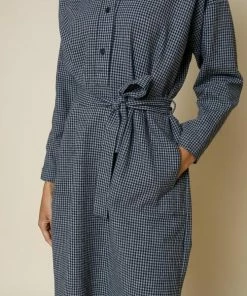 Folk Navy Stack Shirt Dress Mini Check