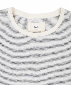 Folk Fine Stripe T-Shirt in Ecru & Navy