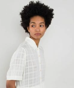 Folk Short Sleeved Loom Dress Natural Windowpane Check