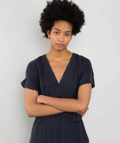 Folk Wrap Jumpsuit In Navy