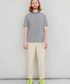 Folk 1x1 Stripe T-Shirt In Charcoal & Ecru