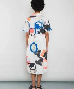 Folk Loom Dress In Ecru Multi Dot Light