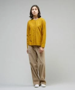 Folk Collarless Shirt Yellow