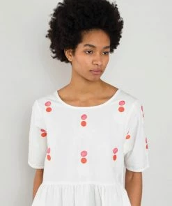 Folk Embroidery Day Dress In Ecru & Orange