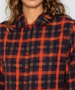 Folk LS Loom Dress Brick Red Windowpane