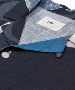 Folk Soft Collar Shirt In Woad Multi Dot