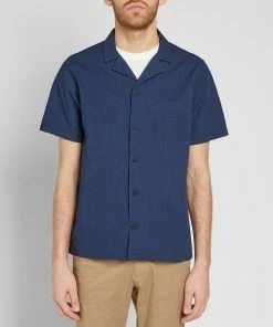 Folk Indigo Texture Ss Soft Collar Shirt