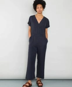 Folk Wrap Jumpsuit In Navy