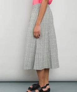 Folk Crinkle Check Skirt In Ecru