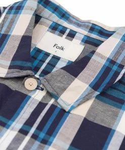 Folk Seoul Shirt In Yellow & Cyan Check 14 Folk Seoul Shirt In Yellow & Cyan Check