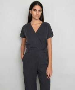 Folk Wrap Jumpsuit Charcoal