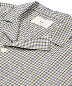 Folk Soft Collar Gingham Shirt Blue Yellow