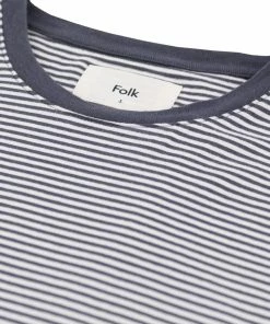 Folk 1x1 Stripe T-Shirt In Charcoal & Ecru