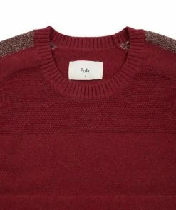 Folk Panel Texture Crew Burgundy Red Mix