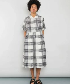 Folk Loom Dress In Milk & Black Alber Check