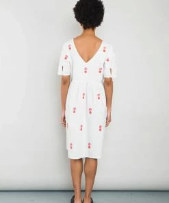 Folk Embroidery Day Dress In Ecru & Orange