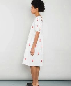 Folk Embroidery Day Dress In Ecru & Orange