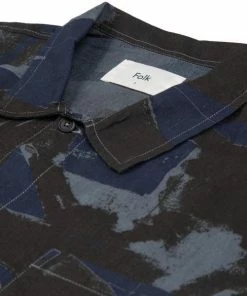 Folk LS Seoul Shirt Olio Print Slate Navy
