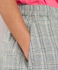 Folk Crinkle Check Skirt In Ecru