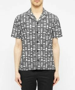 Folk Ss Soft Collar Shirt Tile White Print 100 Portuguese Cotton