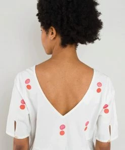 Folk Embroidery Day Dress In Ecru & Orange