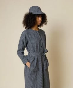 Folk Navy Stack Shirt Dress Mini Check