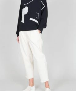 Folk Scrap Sweat Black Ecru Stitching Lasp Piece