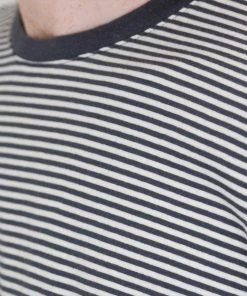 Folk 1x1 Stripe T-Shirt In Charcoal & Ecru