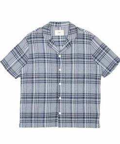 Folk Short Sleeve Soft Collar Check Shirt Mist Overdyed Crepe