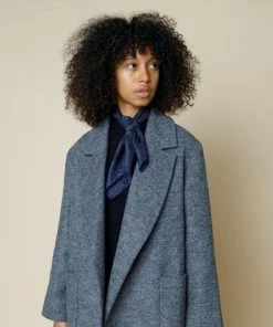 Folk Robe Twill Coat Blue Melange Made In Portugal