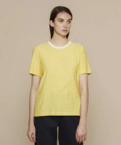 Folk 1 X 1 Stripe Tee Light Gold Ecru Portuguese Cotton