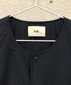 Folk Navy Reversible Wadded Collarless Jacket