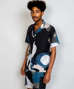 Folk Soft Collar Shirt In Woad Multi Dot