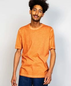 Folk Contrast Sleeve T-Shirt In Light Orange