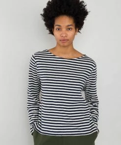 Folk Boat Neck T-Shirt In Navy & Ecru