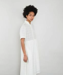 Folk Short Sleeved Loom Dress Natural Windowpane Check