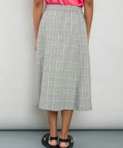 Folk Crinkle Check Skirt In Ecru