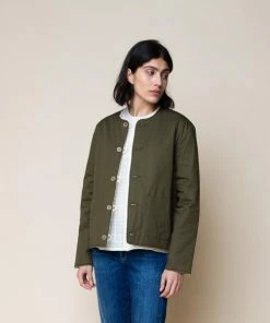 Folk Reversible Liner Dark Olive Ecru